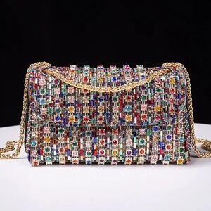 Multicolor Crystal Embellished Chain Bag